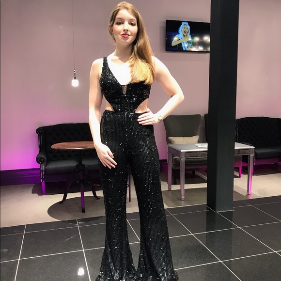 sherri hill black jumpsuit